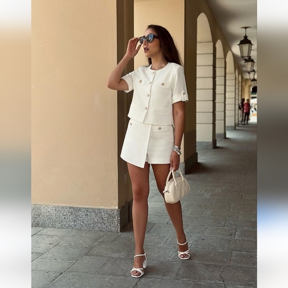 NWT GOELIA White Acetate Shorts Size M - Picture 8 of 8